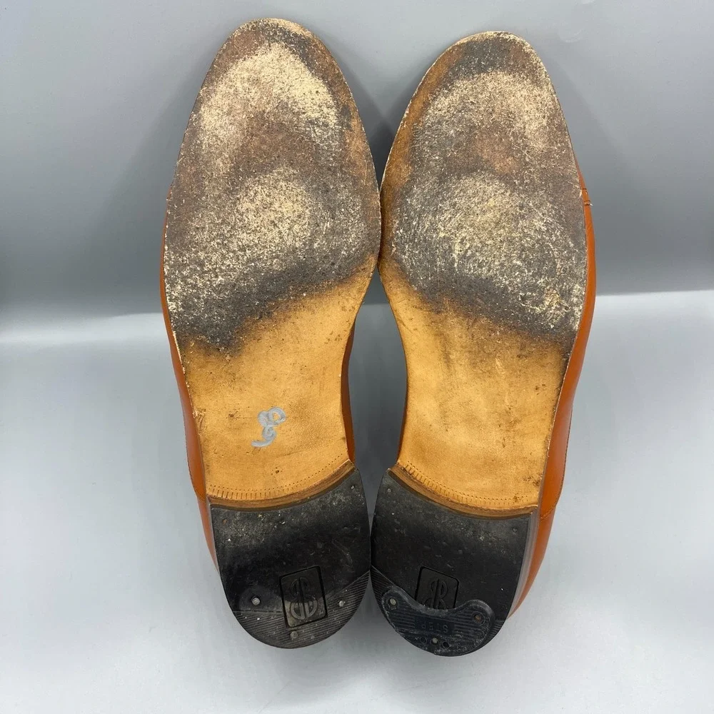 Bill Blass Oxford Shoes Mens 8M Brown Leather Wingtip Italian Cuban Heel Lace Up
